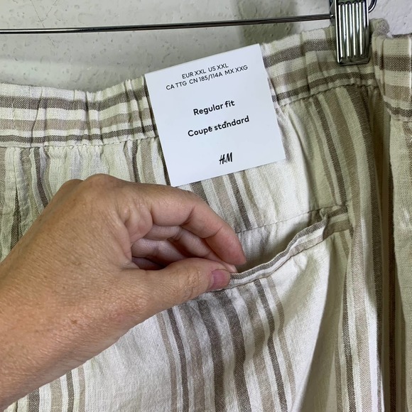 H&M‎ Beige Striped Regular Fit Linen Blend Trouser Pants - NWT - Picture 7 of 14